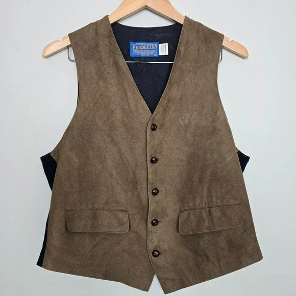 Vintage Mens Pendleton Western Americana Suede Leather Vest Sz M Ranch USA - Picture 2 of 9